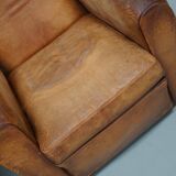 Paire de fauteuils club vintage en cuir cognac français, lot de 2