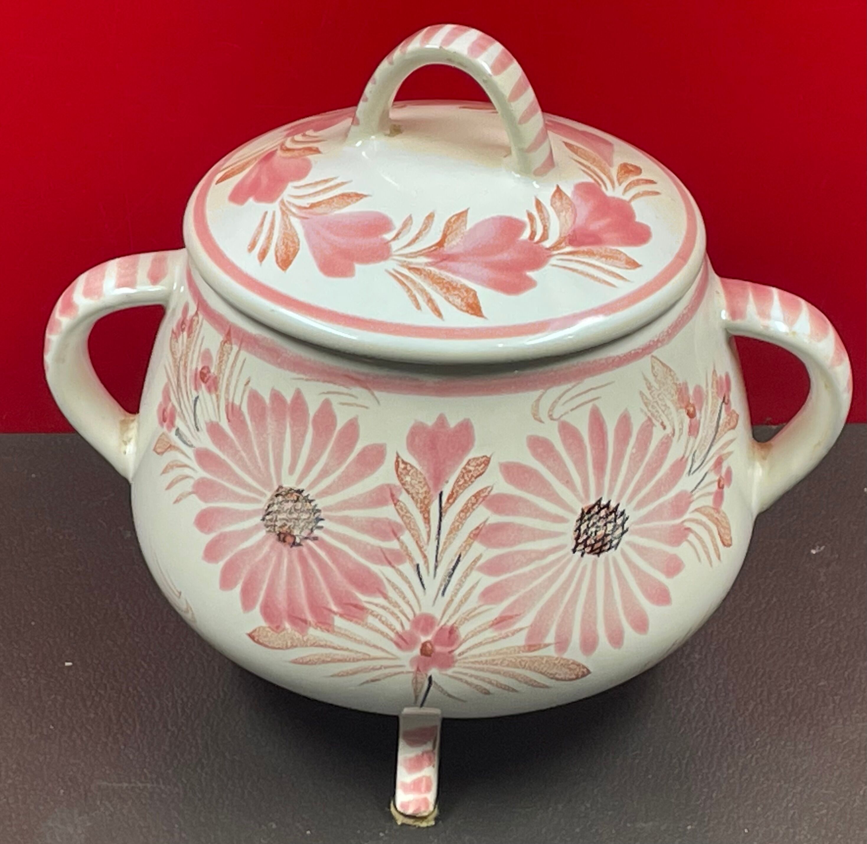 Quimper pot couvert tripode Manufacture HB Quimper H 16 cm