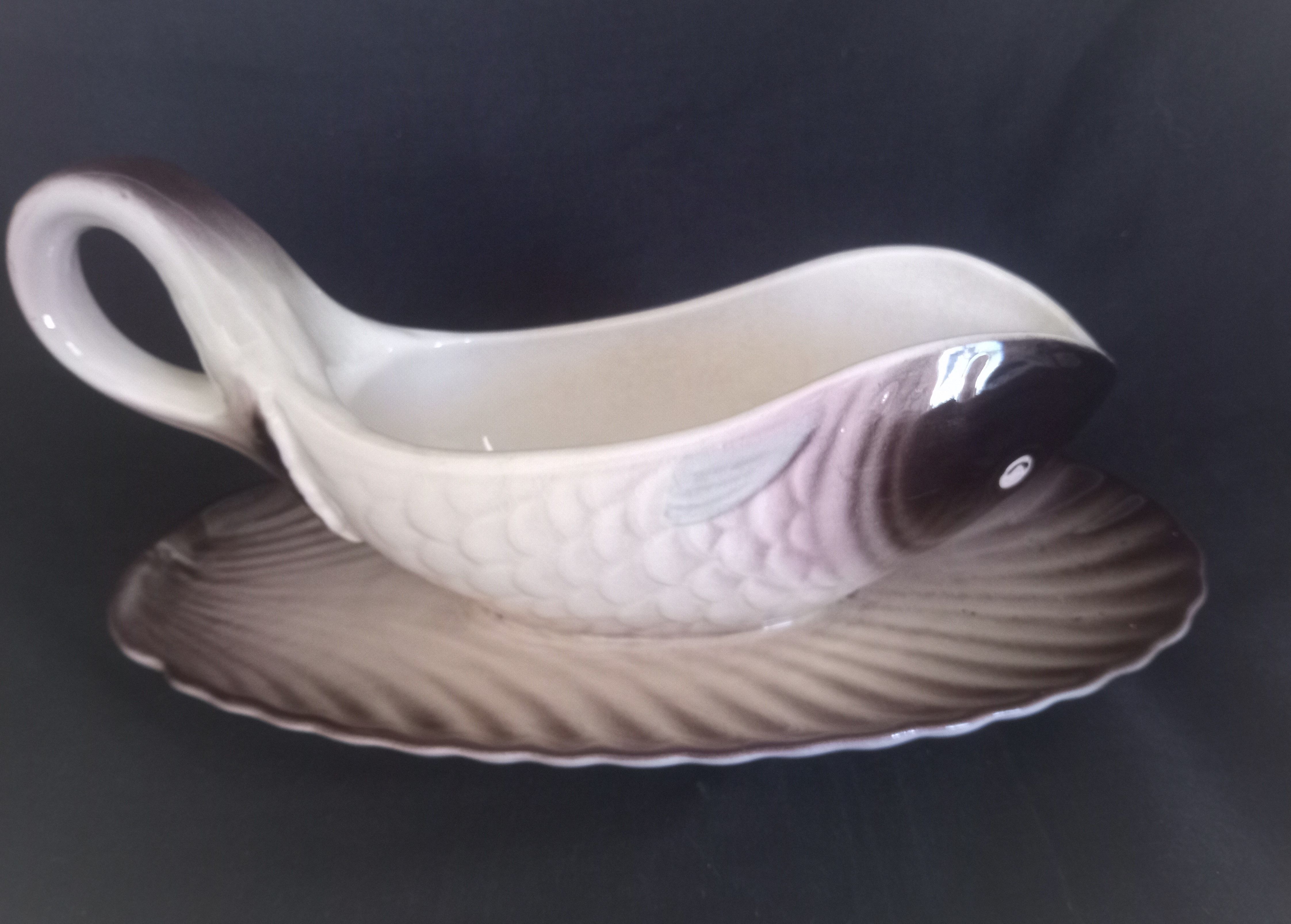 Fish service for 12 people in Longwy ceramic, Copenhagen model, 1960s