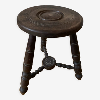 Turned wooden tripod stool