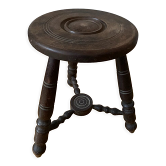 Turned wooden tripod stool