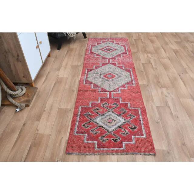 1970s Pink Turkish Handmade Vintage Oushak Wool Runner 84x269