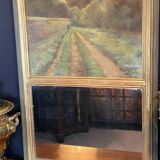 Late 19th century trumeau fireplace mirror painting signed Carlier country path