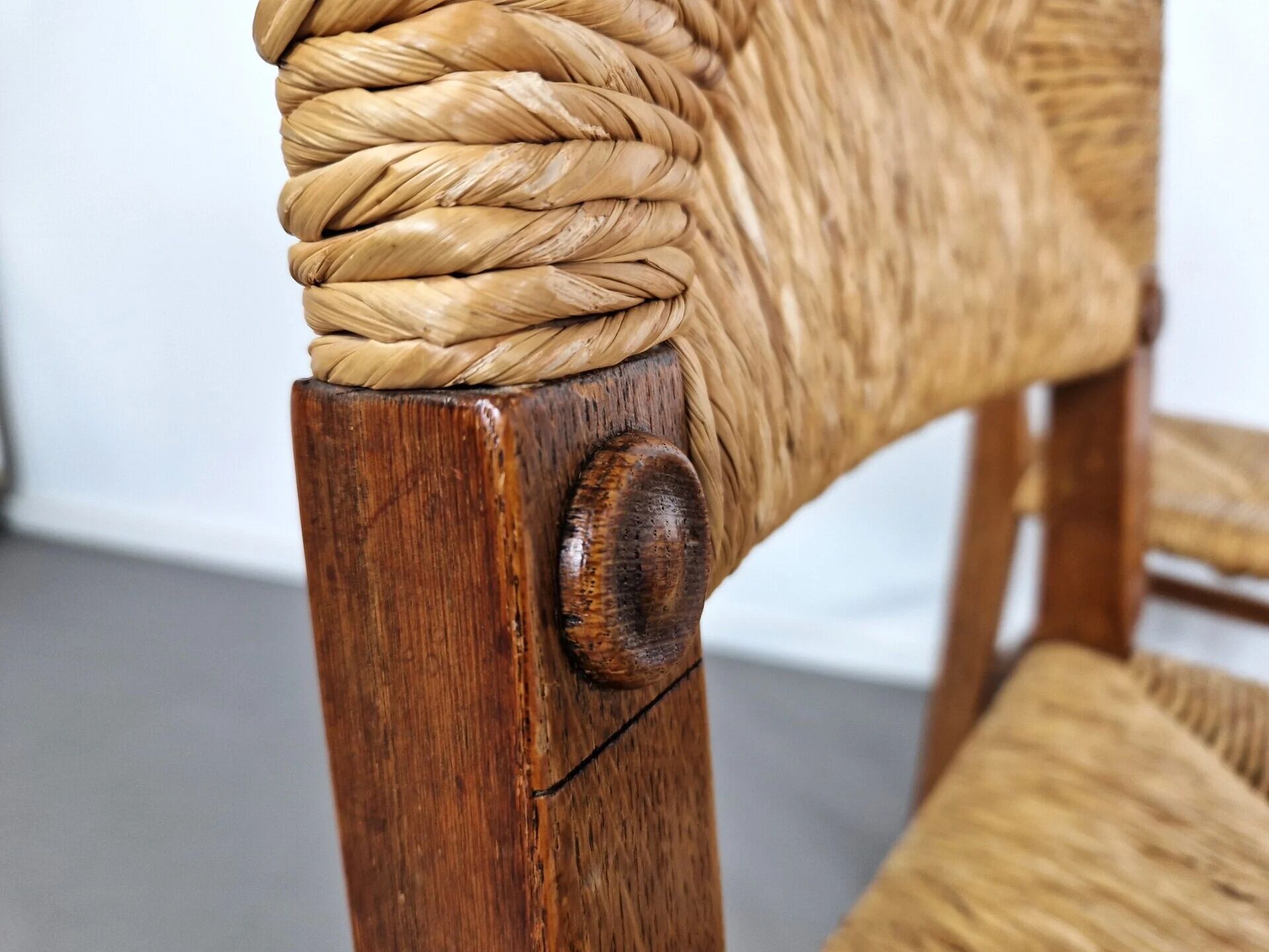 Set of French primitive rush chairs | 1930s