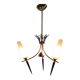 Modernist chandelier with 3 lights in gold and black metal, opaline shade - 50s