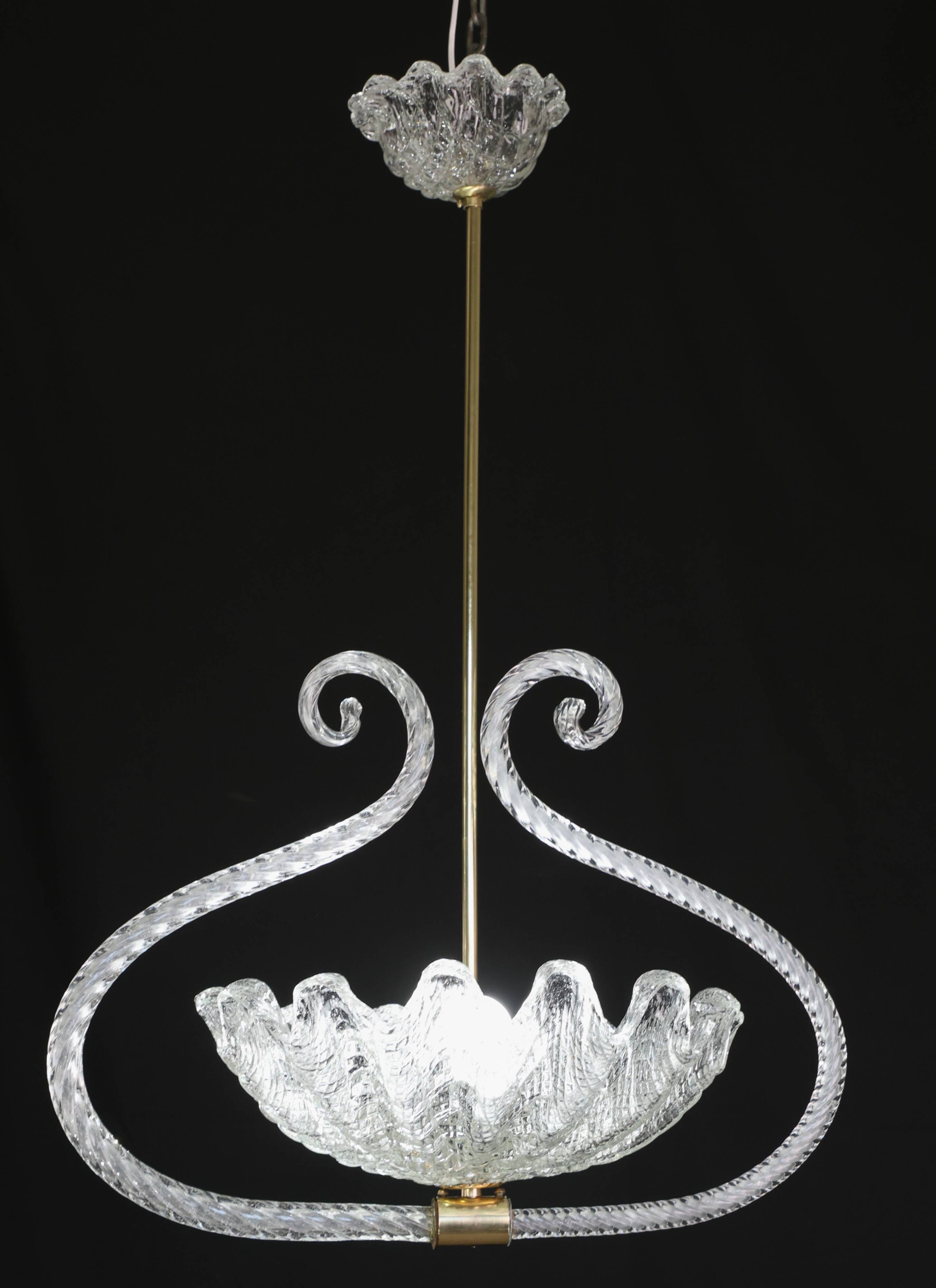 Charming Art Deco Pendant Chandelier by Ercole Barovier, 1940s