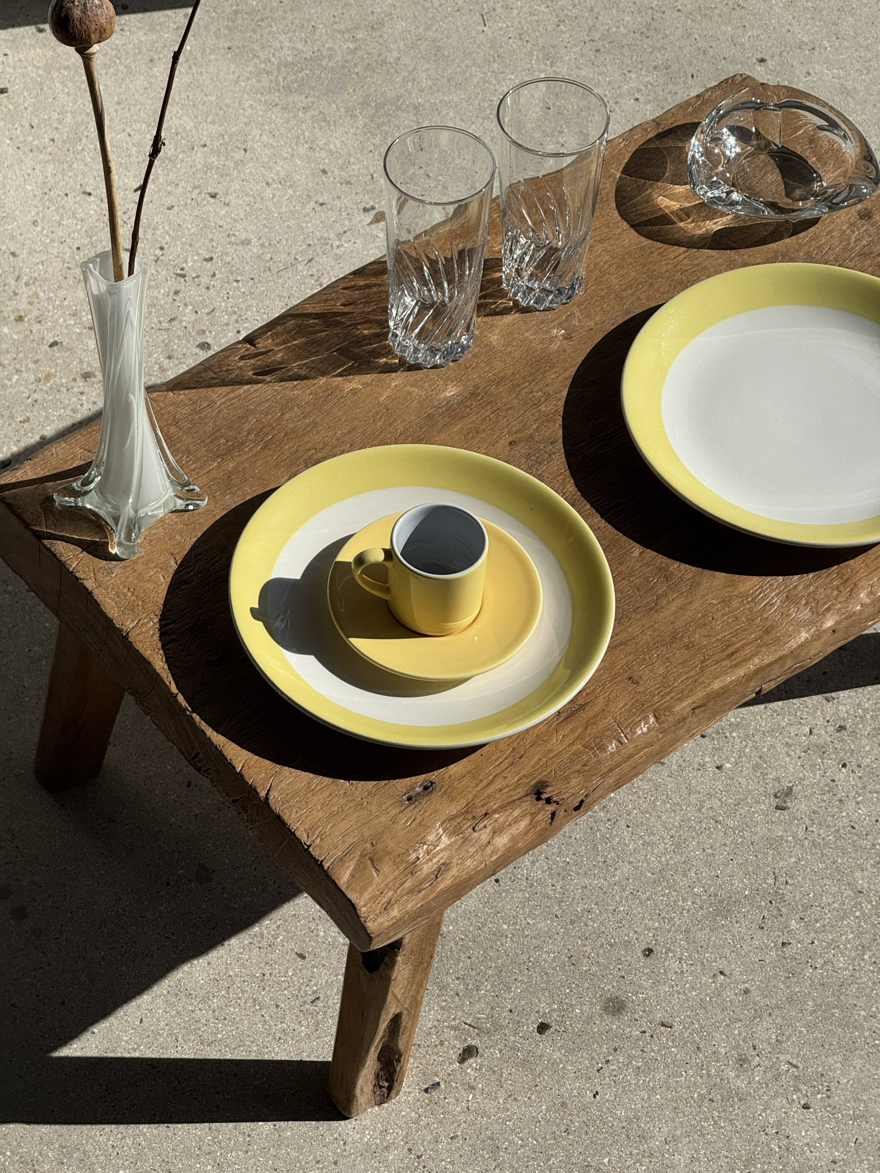 Set of 2 large plates with yellow rim, brand 12.