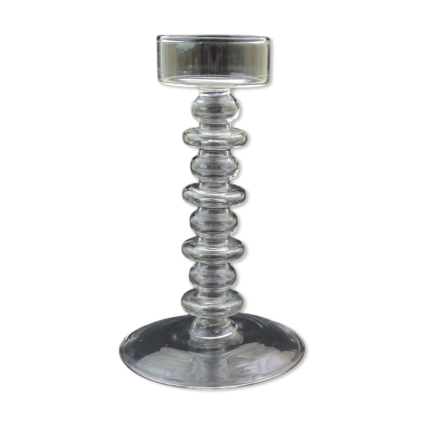 Vintage candlestick in mouth-blown clear glass