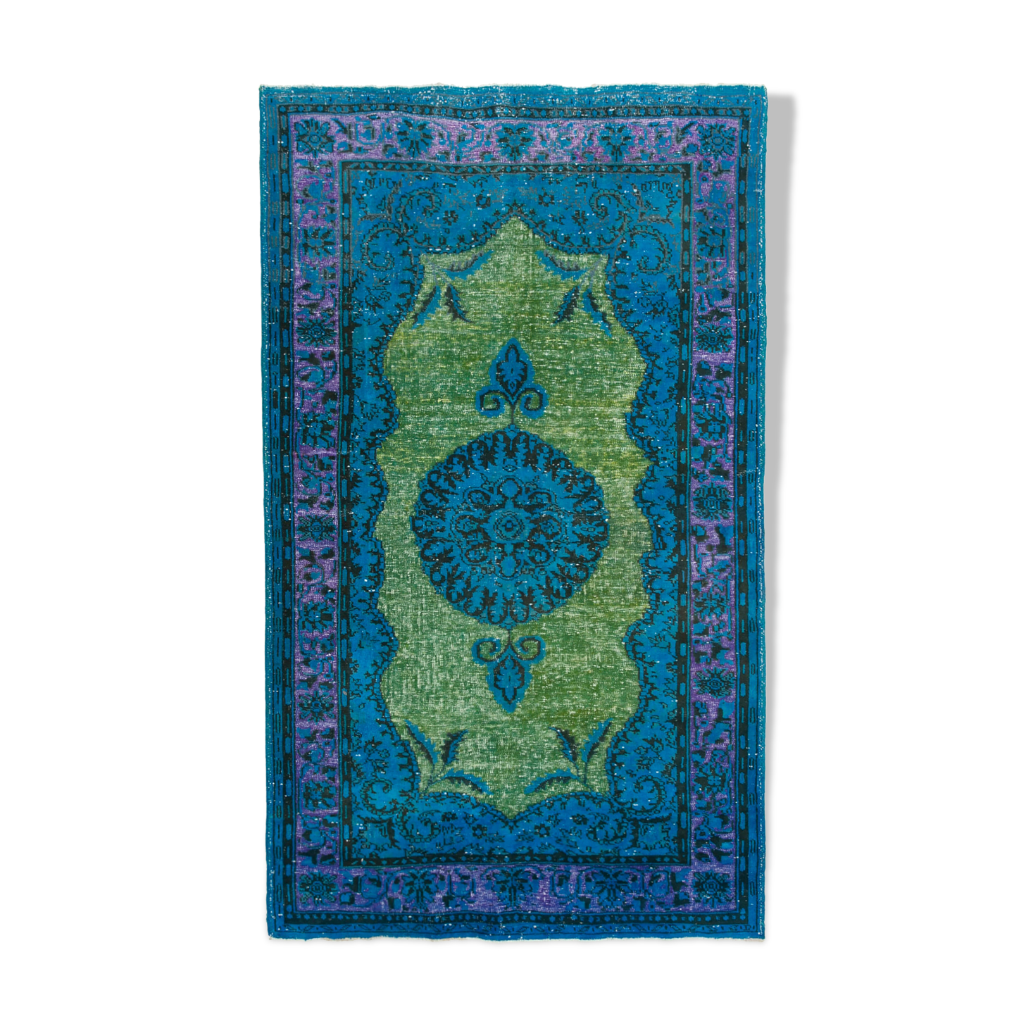 Handmade vintage turkish 1980s 188 cm x 320 cm blue rug