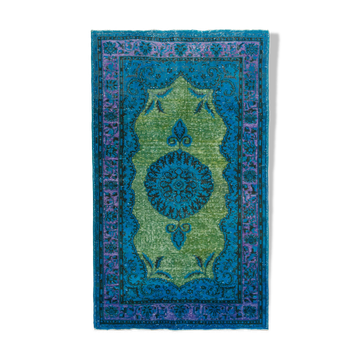 Handmade vintage turkish 1980s 188 cm x 320 cm blue rug