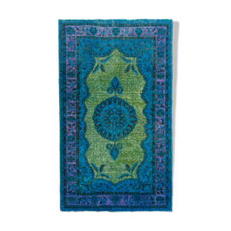 Fait à la main vintage turc des années 1980 188 cm x 320 cm tapis bleu