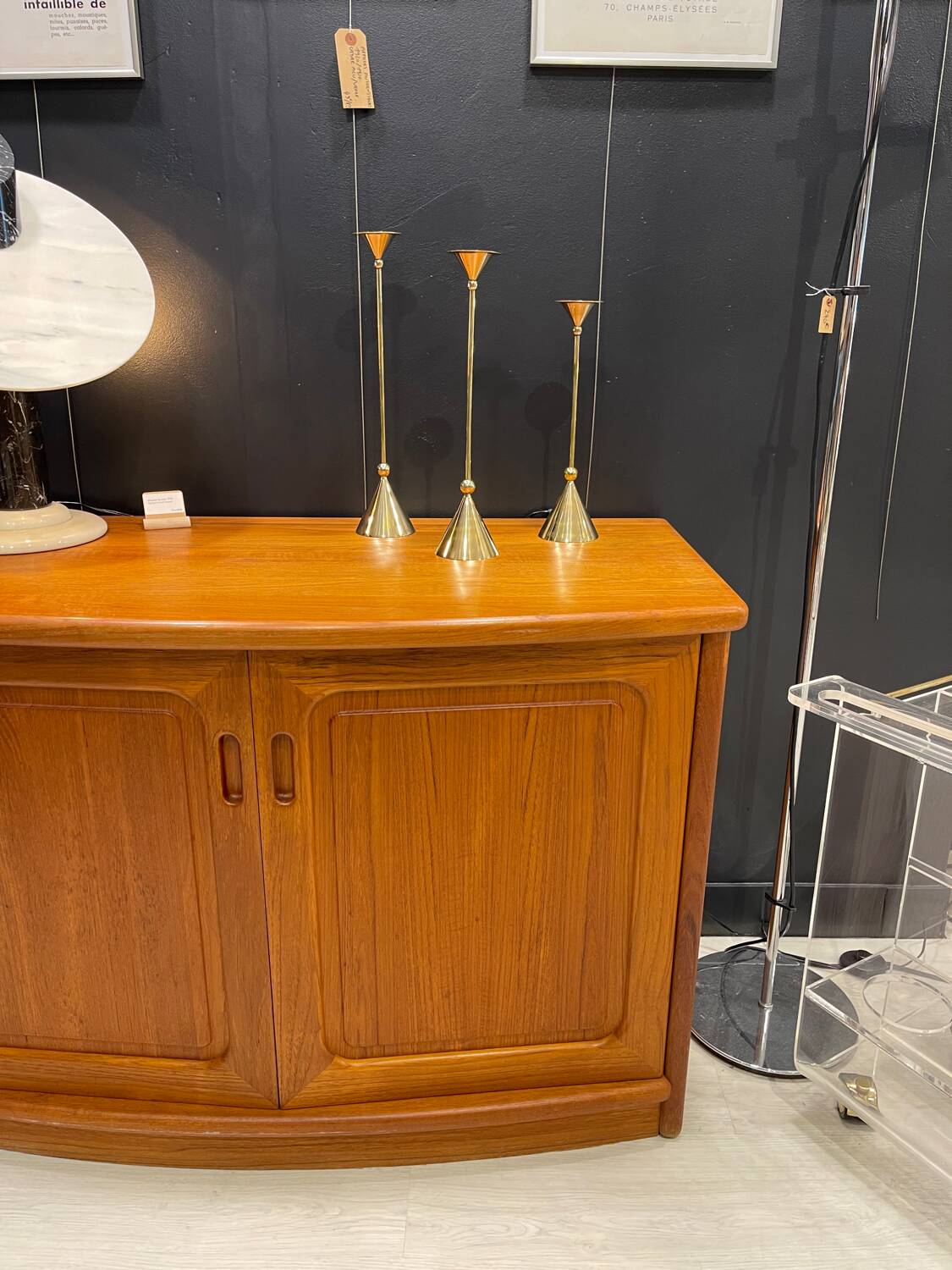 Set of 3 brass candlesticks, 1970