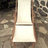 Transat avec extension chaise longue, en bois et tissu