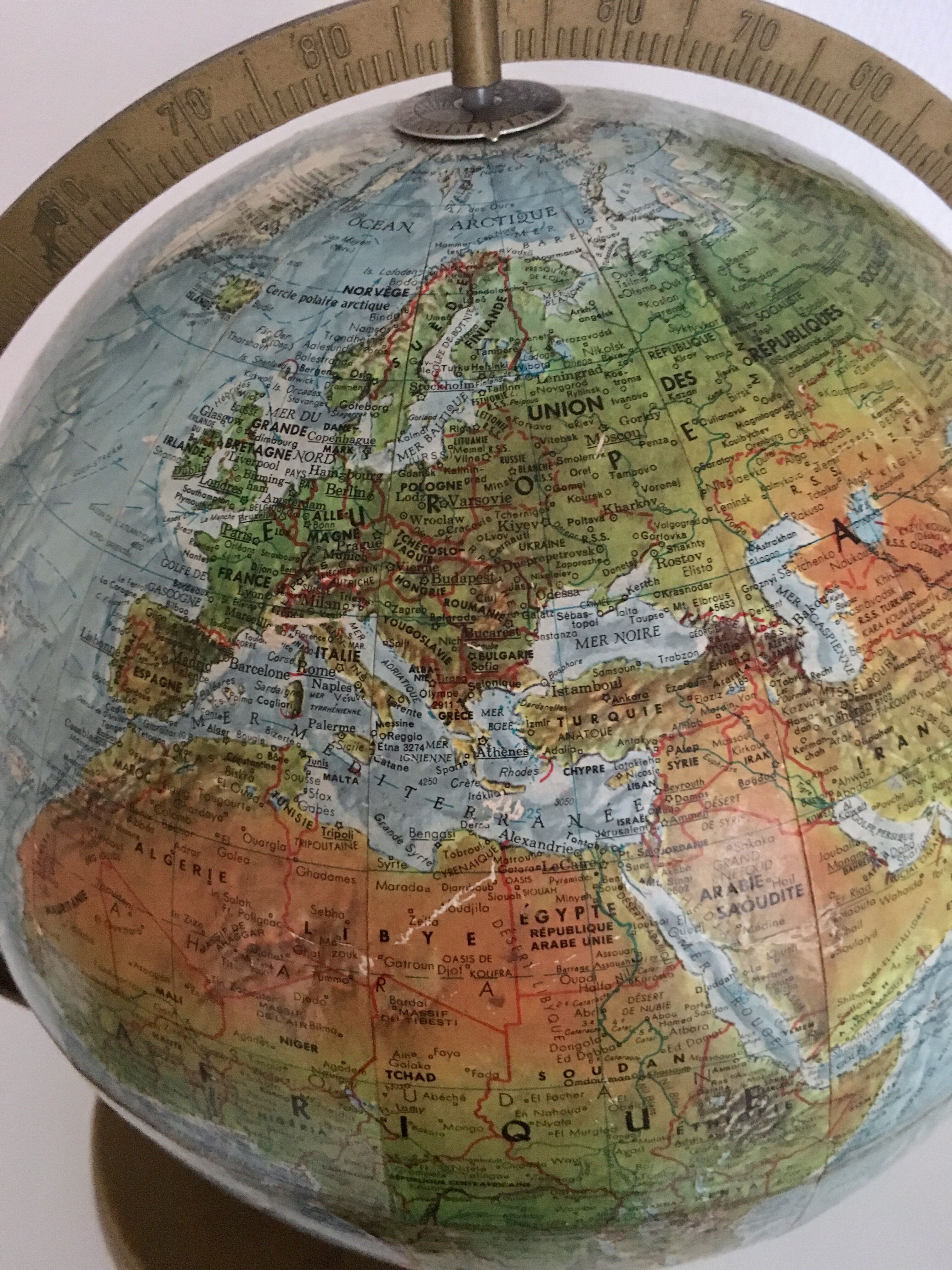 Terrestrial globe in relief - scan-globe c/o - Denmark, circa 1960