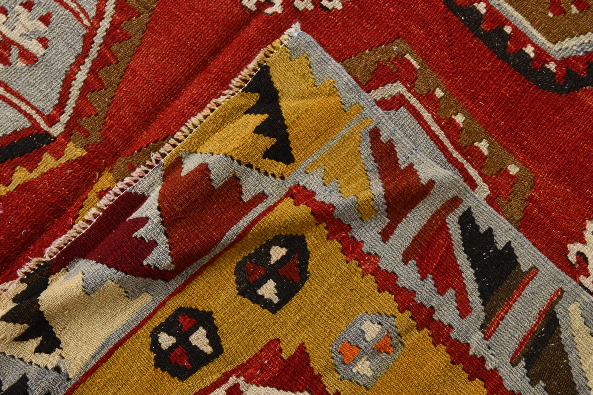 Grand Kilim Designer Vintage, Tapis Anatolien Rouge Fait Main, 149x308 Cm