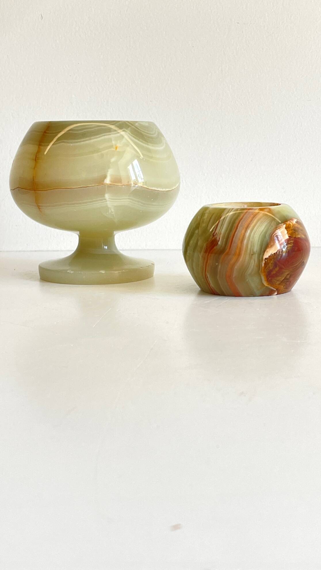 2 70s design onyx candle holders