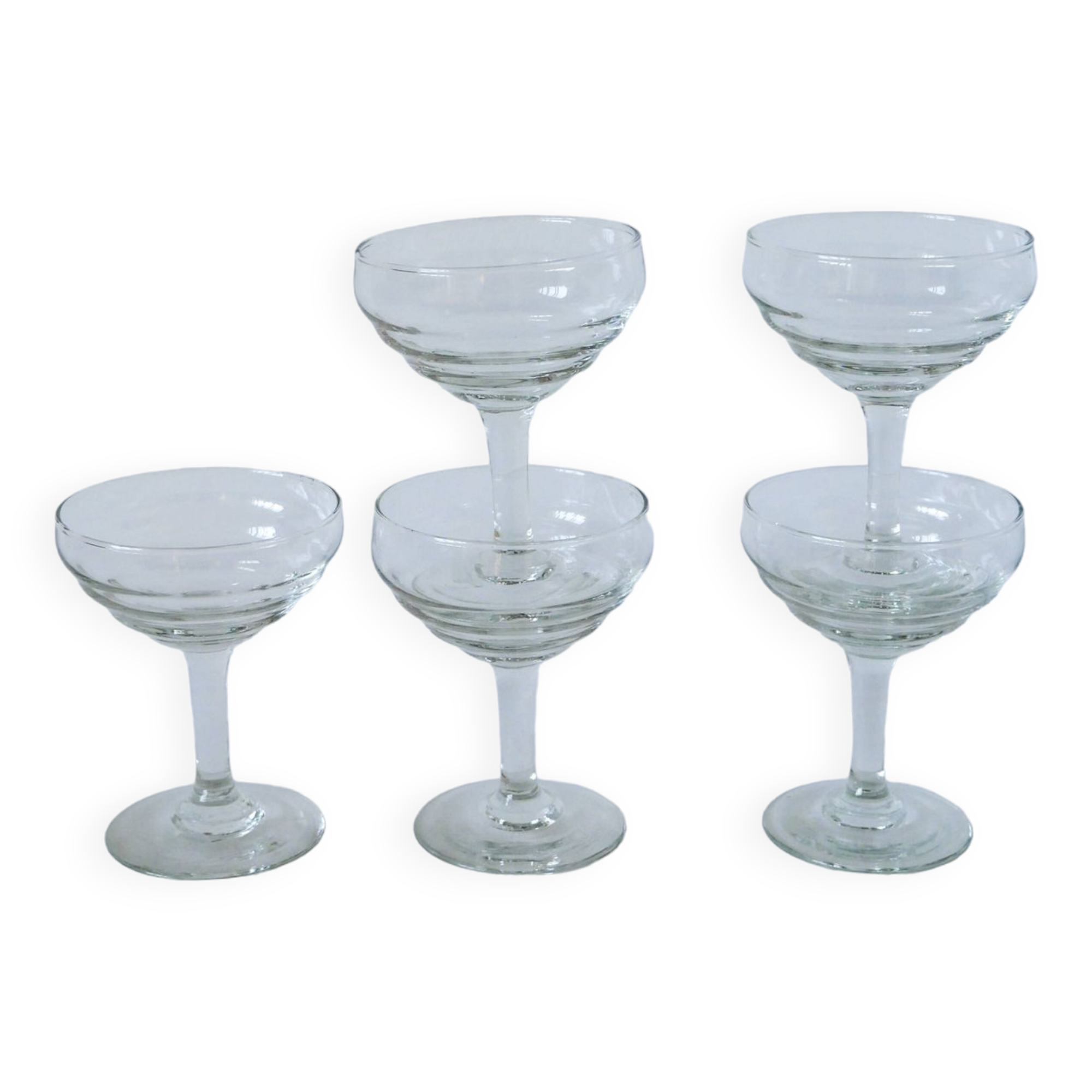 Set of 5 molded glass champagne glasses 1950