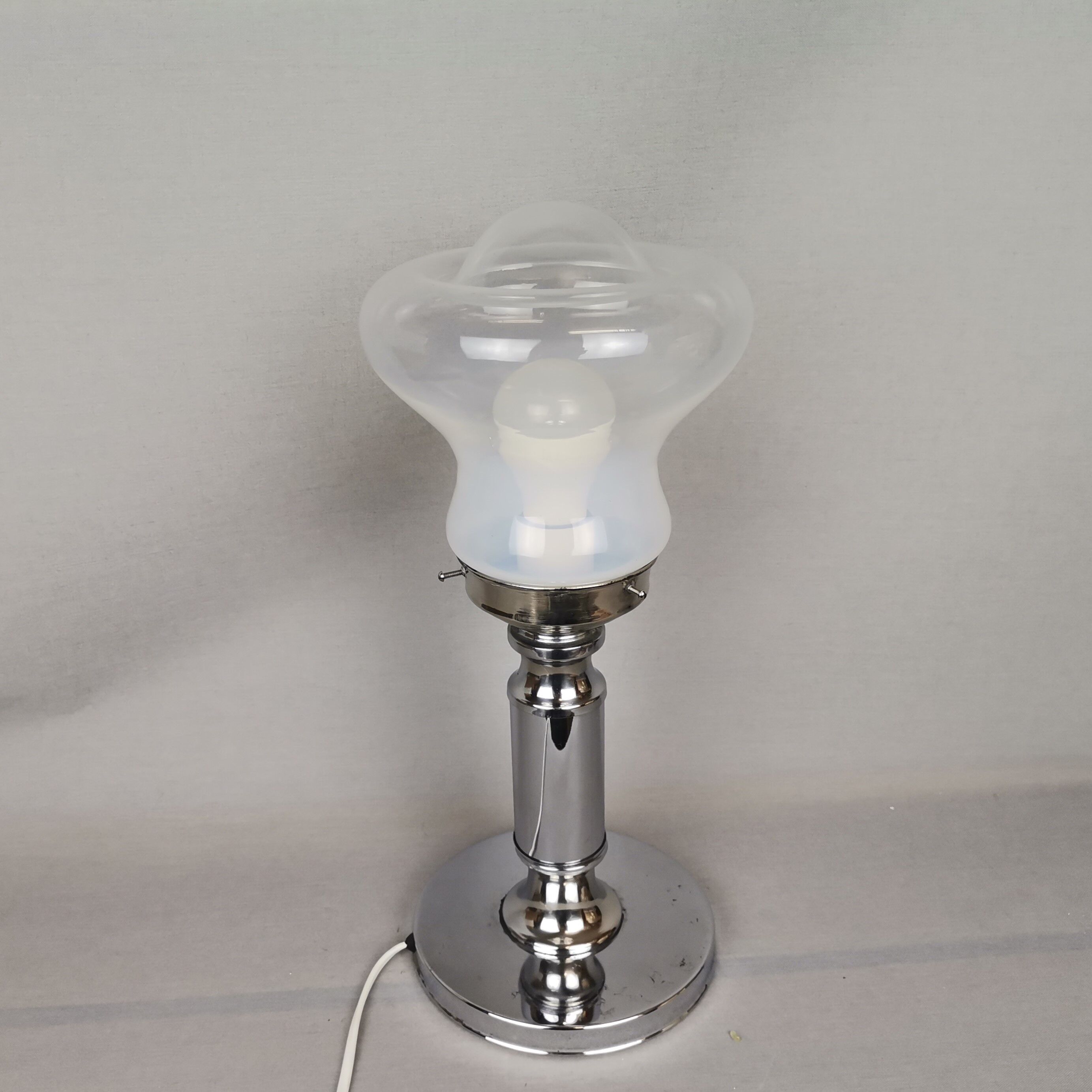 Portuguese mid century modern clear glass chromed buffet table lamp 1970s