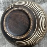 Two Vintage Ethnic Ceramic Vases in Cream and Brown Striped