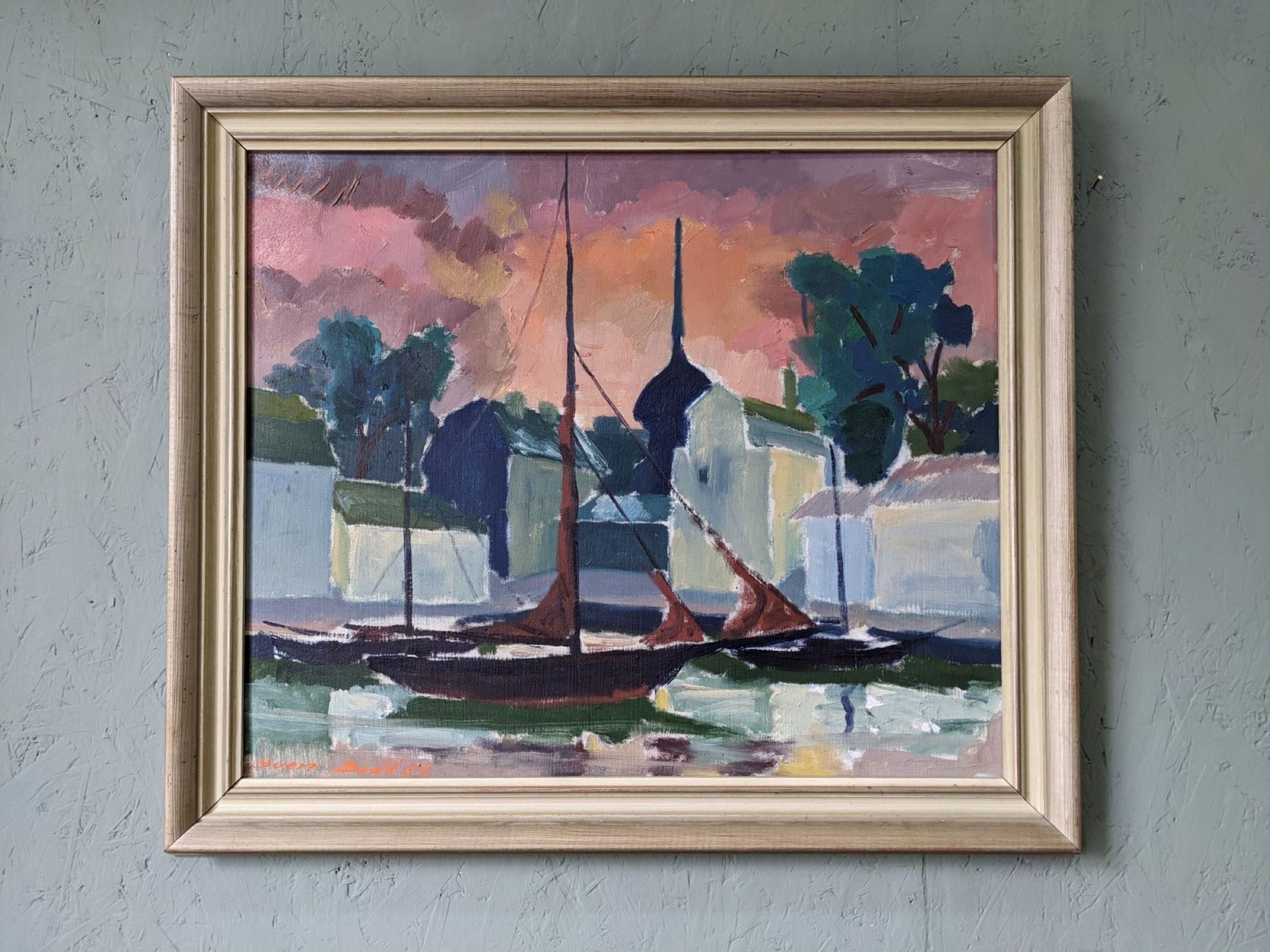 1954 swedish vintage coastal oil painting
