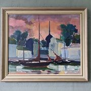 1954 swedish vintage coastal oil painting