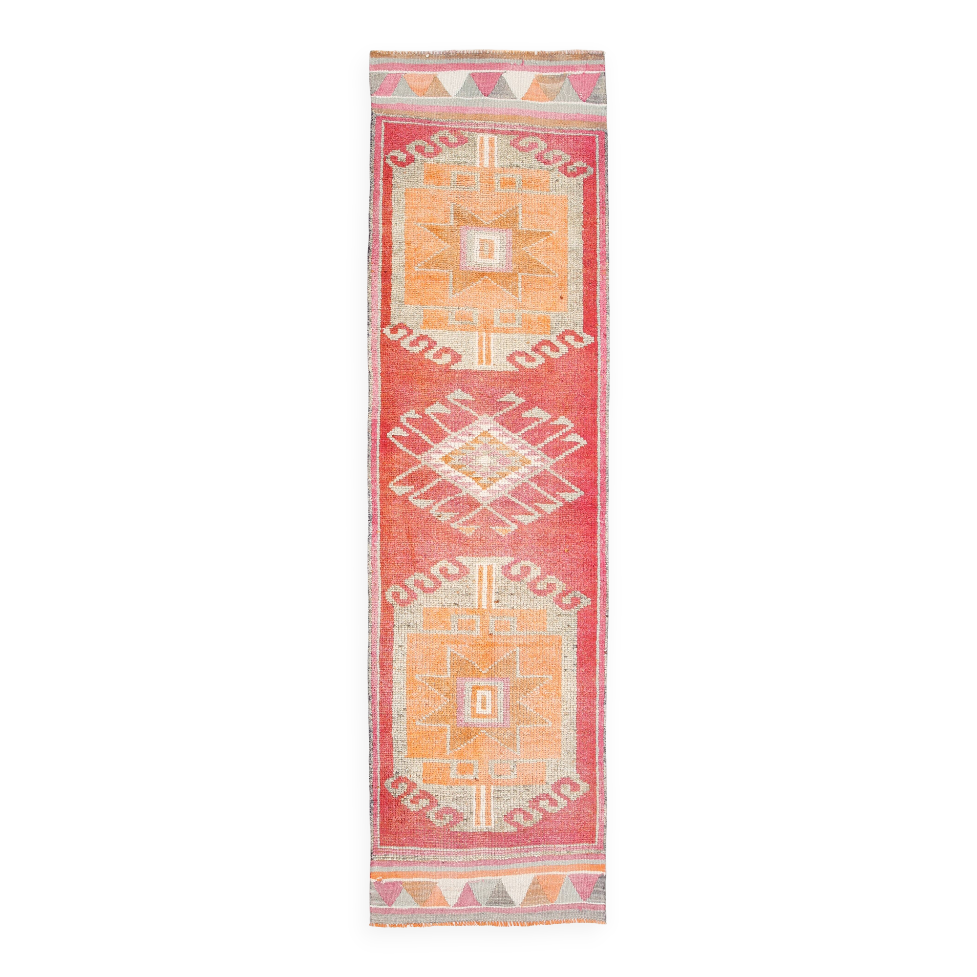 3x11 Tile Red Turkish Runner, Handmade Wool Runner Rug, 96x337Cm
