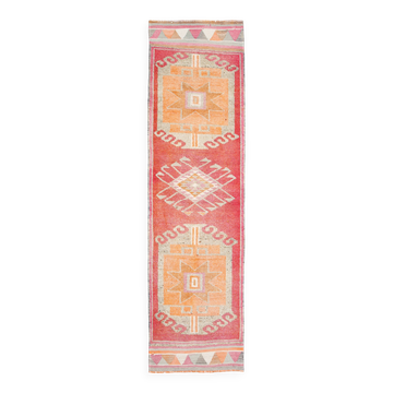 3x11 Tile Red Turkish Runner, Handmade Wool Runner Rug, 96x337Cm