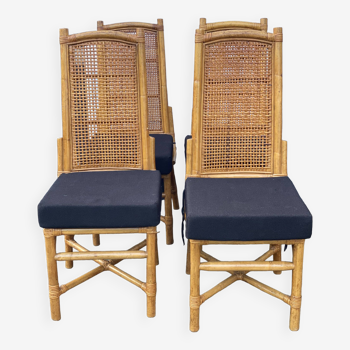 Ensemble vintage de 4 chaises en osier et rotin