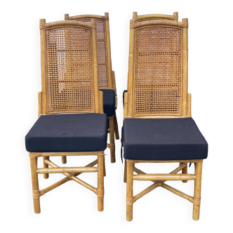 Ensemble vintage de 4 chaises en osier et rotin