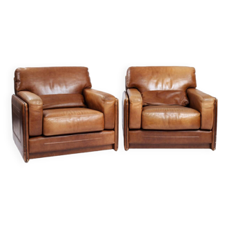 Vintage Buffalo leather Arcon lounge chairs, 1970s