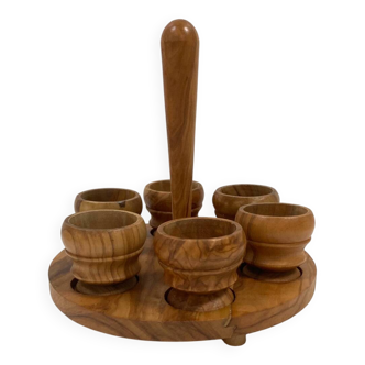 Set de 6 coquetiers vintage en bois d’olivier