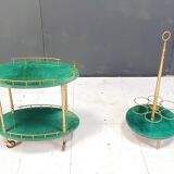 Italian Lacquered Goatskin Swan Bar Cart and wine bottle stand by Aldo Tura