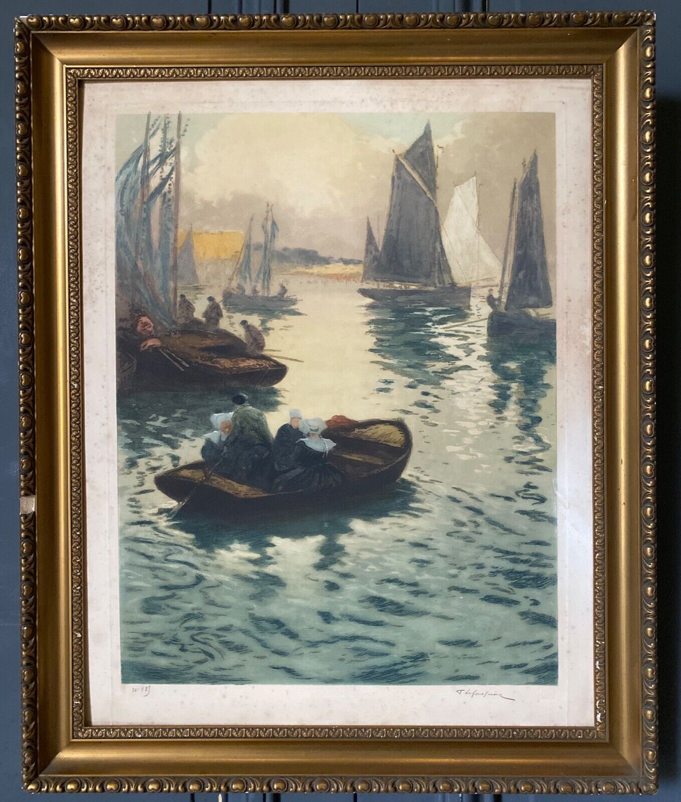 Lithograph Fernand-Marie-Eugène Le Gout-Gérard Bretonne Barque n°185