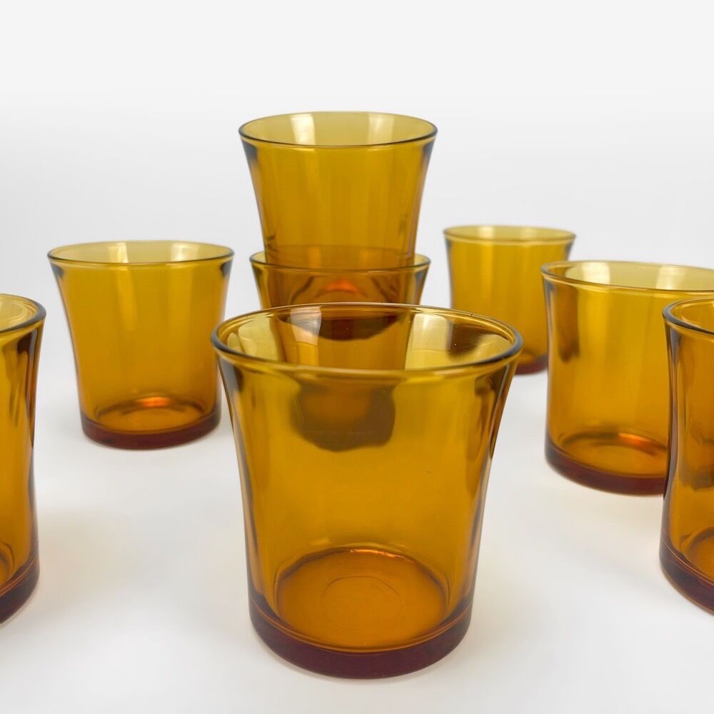 8 wine glasses Duralex amber color 70s