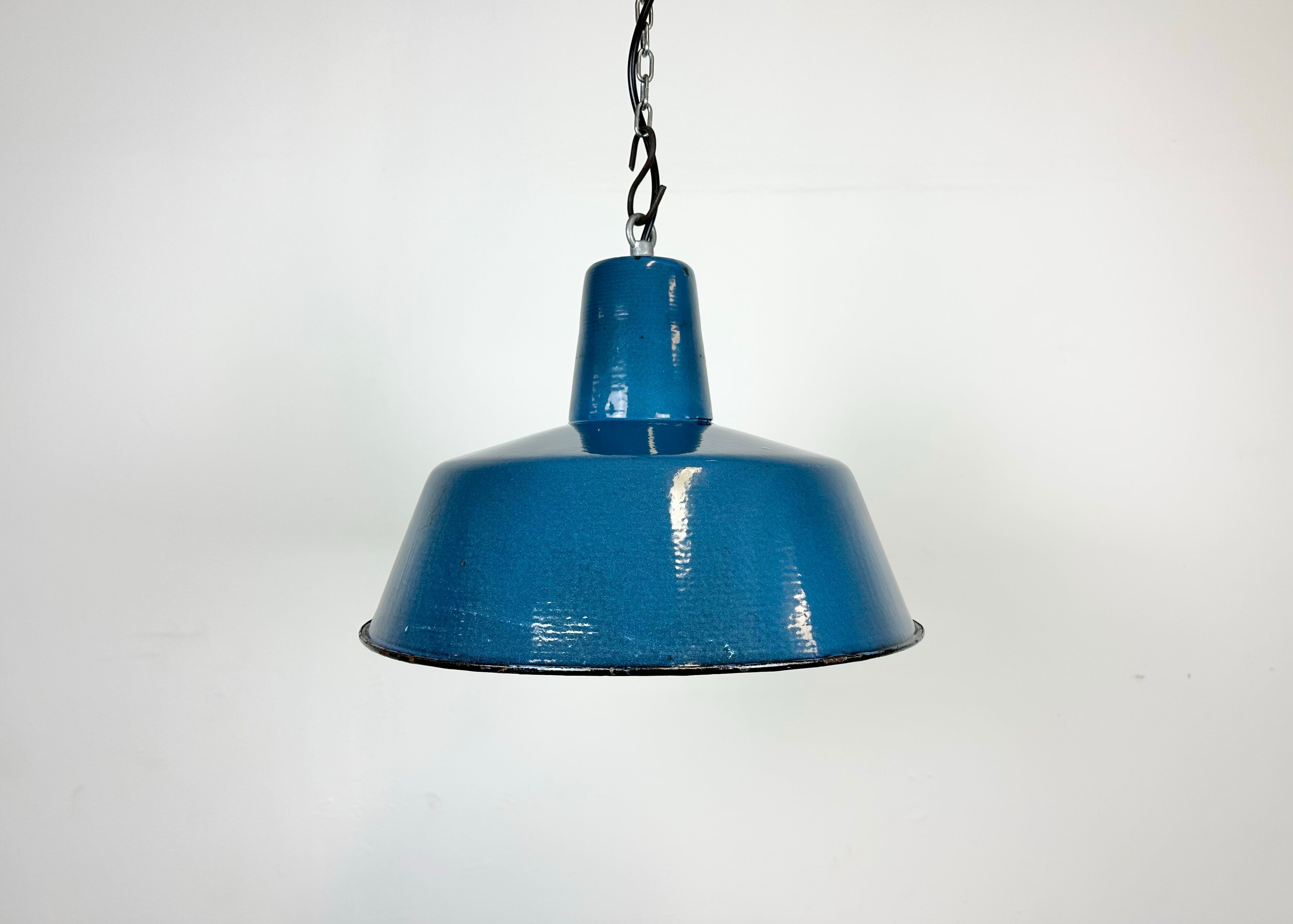 Industrial Blue Enamel Factory Pendant Lamp, 1960s