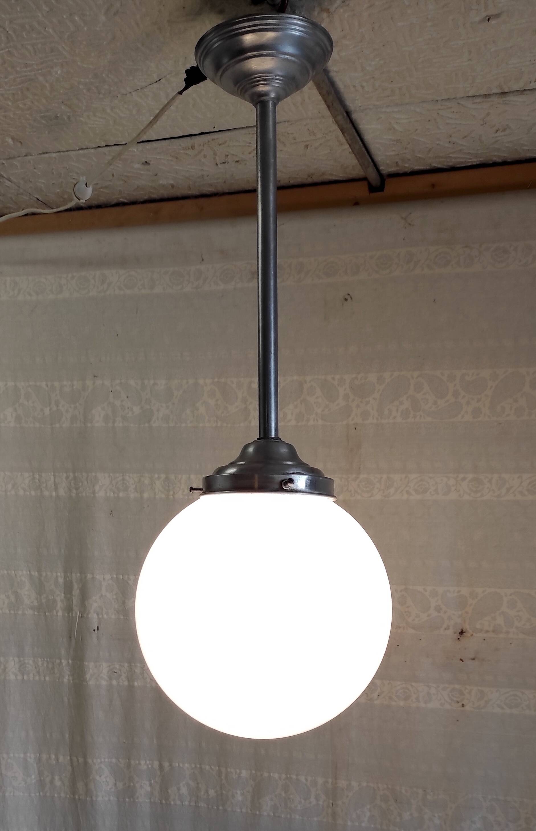 Opaline globe pendant light - mid-20th century