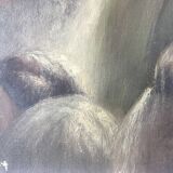 Tableau ancien  huile sur toile paysage nord américain chute d'eau