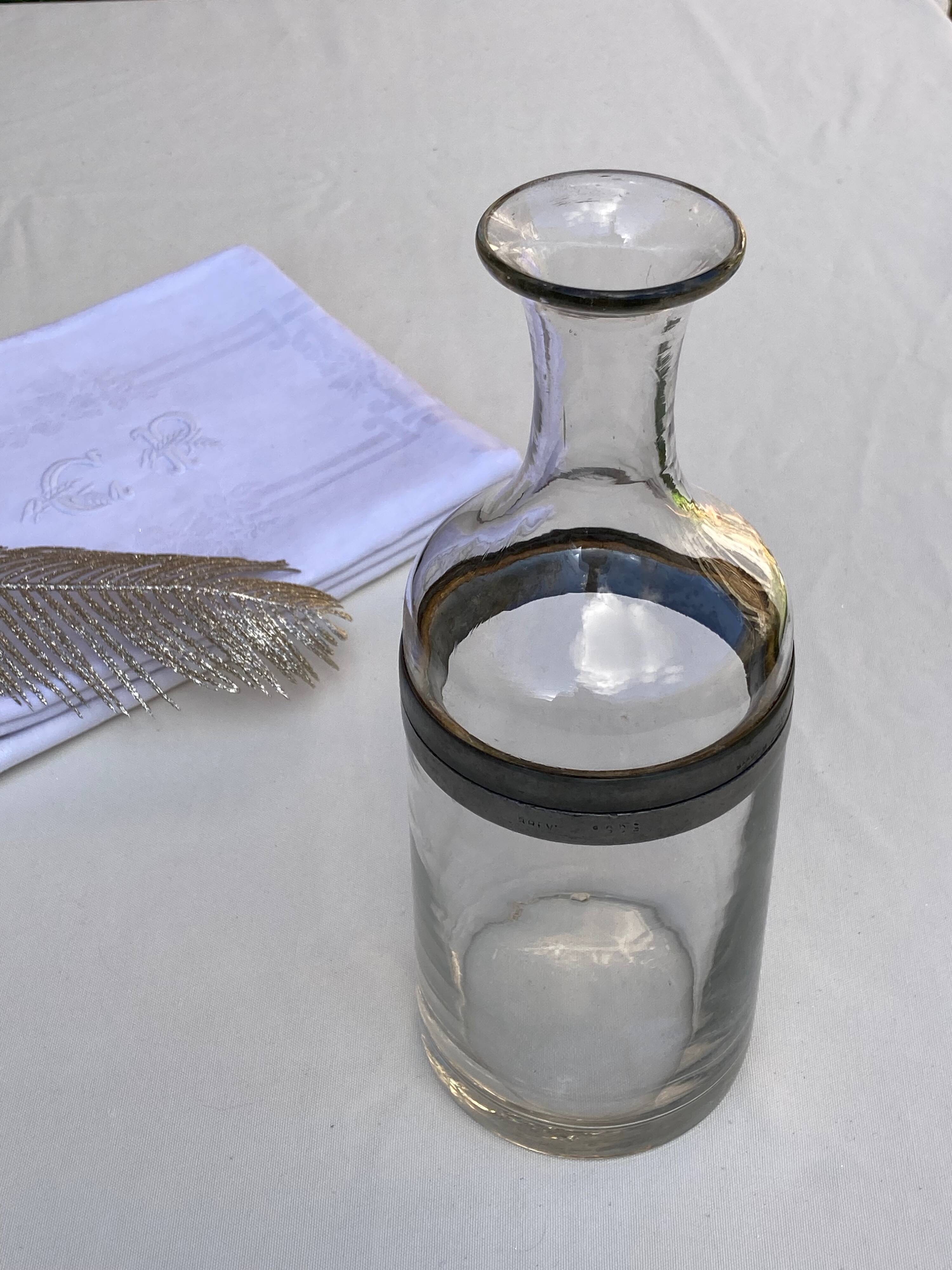 Glass and pewter screw carafe, early 20th century