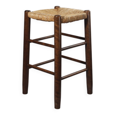 Tabouret paillé vintage design style Charlotte Perriand 1970s
