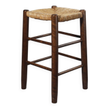 Vintage straw stool in the style of Charlotte Perriand, 1970s.