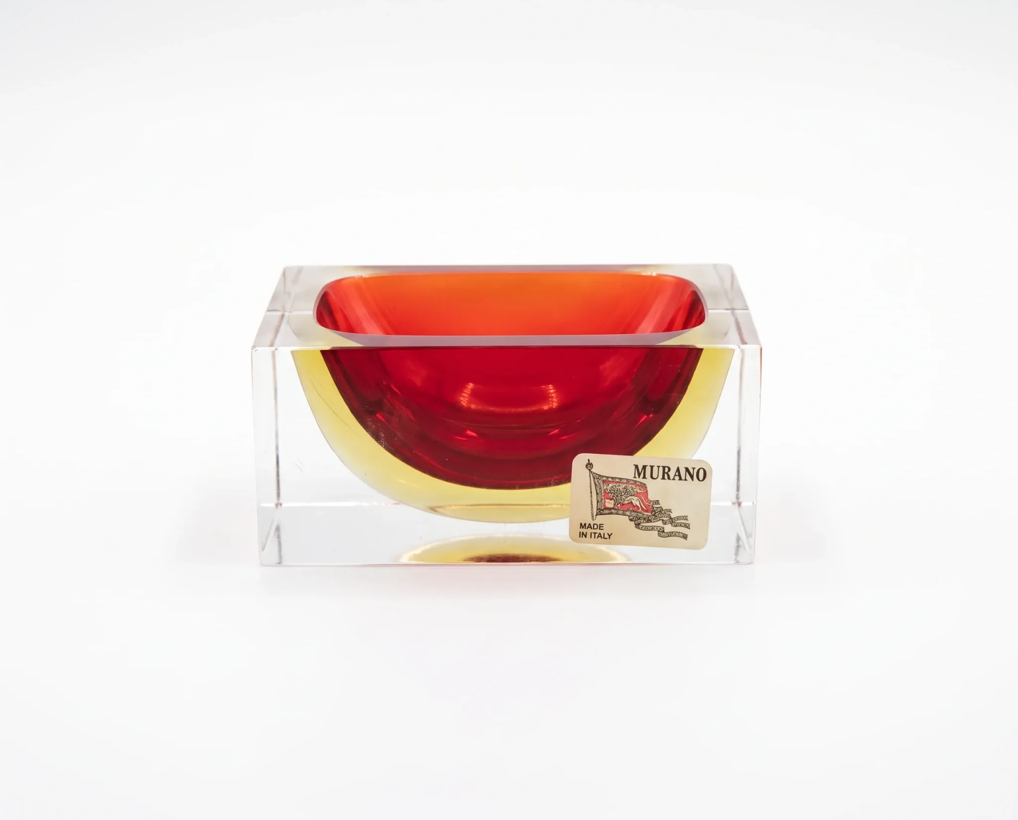 Vintage Murano ashtray in Sommerso red and yellow glass, Italy