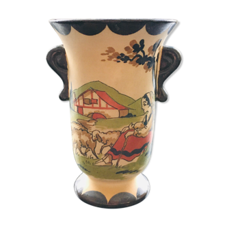 Basque art stoneware vase