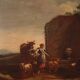 17th century bucolic landscape painting with figures, pastoral scene
