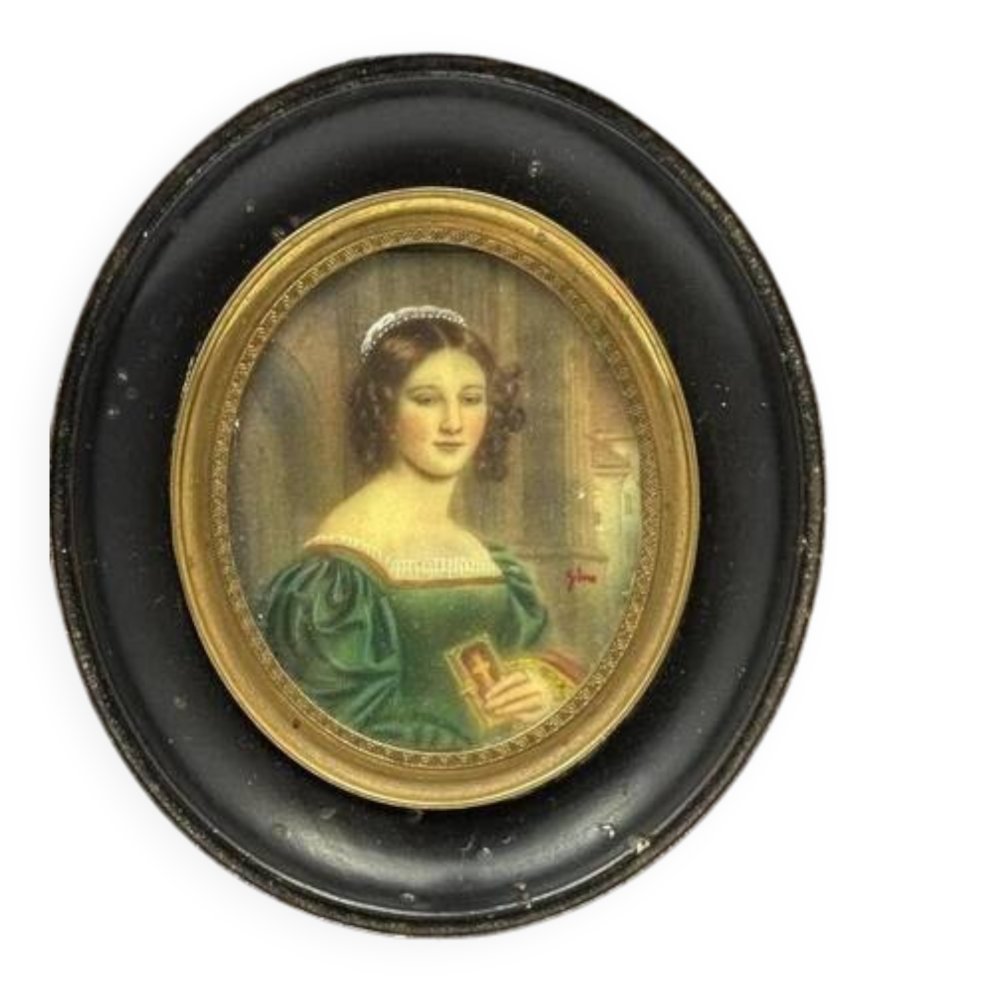 Antique Miniature Oil Painting of a Female Portrait, Late 19th Century