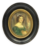 Antique Miniature Oil Painting of a Female Portrait, Late 19th Century
