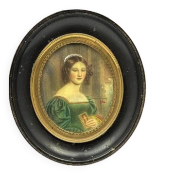 Antique Miniature Oil Painting of a Female Portrait, Late 19th Century