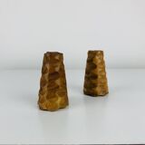 Vintage gouged olive wood salt and pepper shakers.