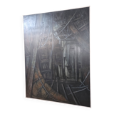 Oil painting on canvas of the interior of a boat from the 50s/70s