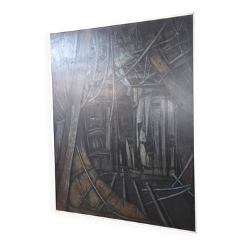 Tableau huile sur toile "Intérieur d'un bateau", années 50-70