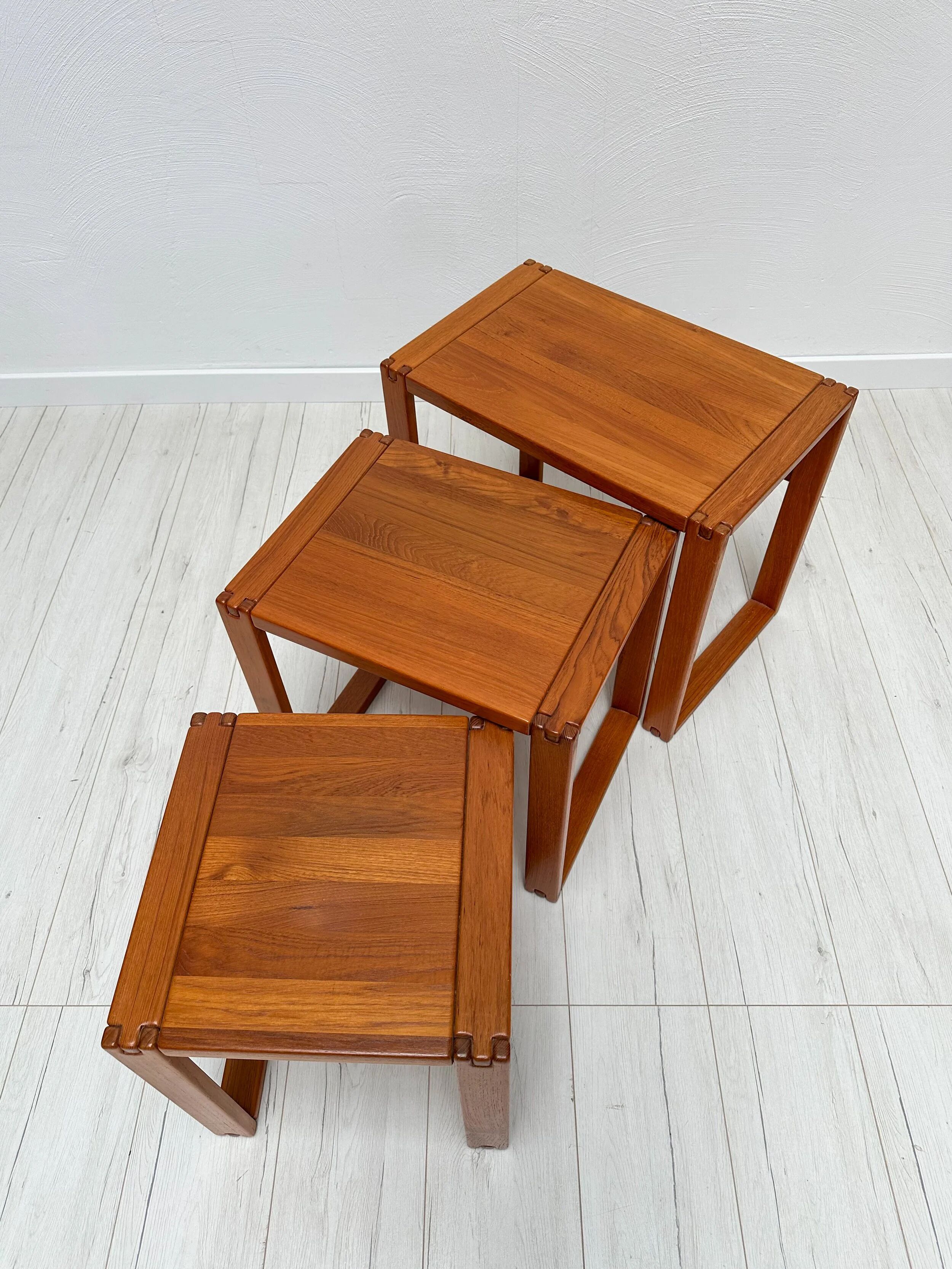 1970s vintage Danish mid-century teak nesting coffee side tables – set of 3